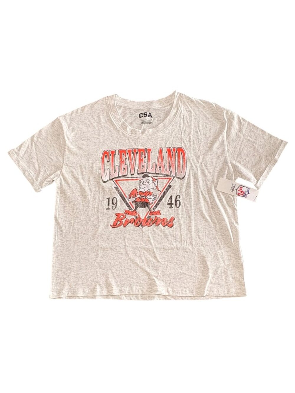 Cleveland Browns NFL CSA Cuffed Short Sleeve Gray Boxy T-shirt Womens Medium NWT